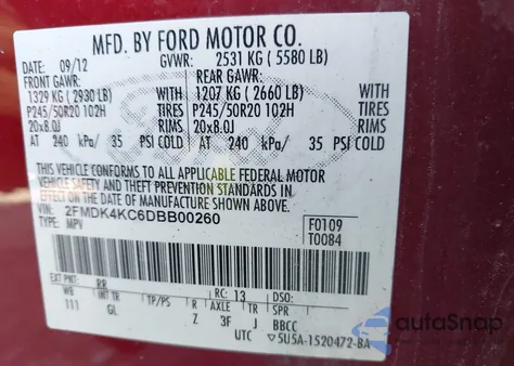 2013 Ford Edge Limited из США, поврежденный, VIN 2FMDK4KC6DBB00260